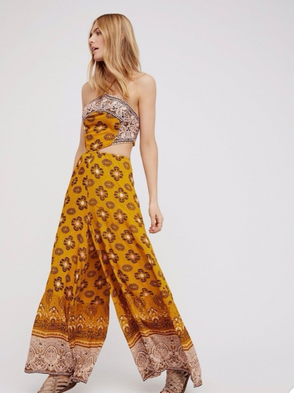 Free People Maribelle Yellow Mustard Jumpsuit NWT